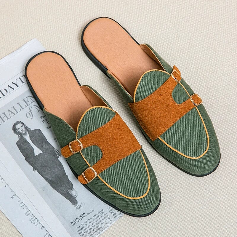 Herren Mules Echtleder | Weiße Slipper mit Schnallen und Wildleder [ Herrenkollektion - Schuhe - Elegante Schuhe ] 249 - Herren Mules Echtleder Gratti Offiziell 