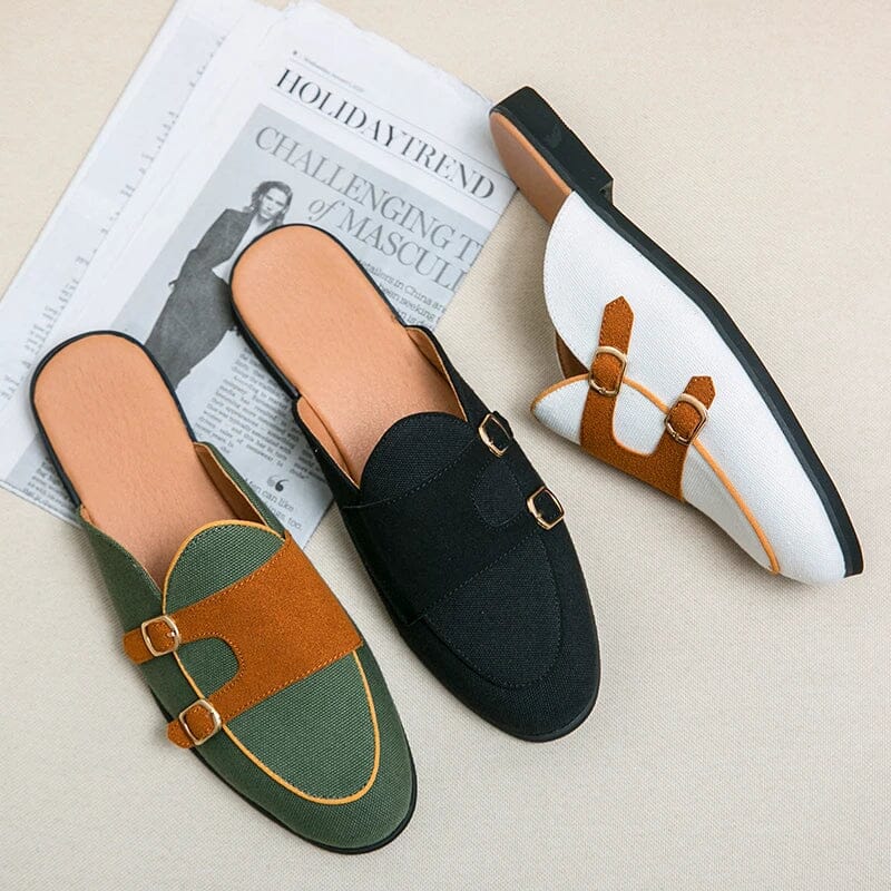 Herren Mules Echtleder | Weiße Slipper mit Schnallen und Wildleder [ Herrenkollektion - Schuhe - Elegante Schuhe ] 249 - Herren Mules Echtleder Gratti Offiziell 