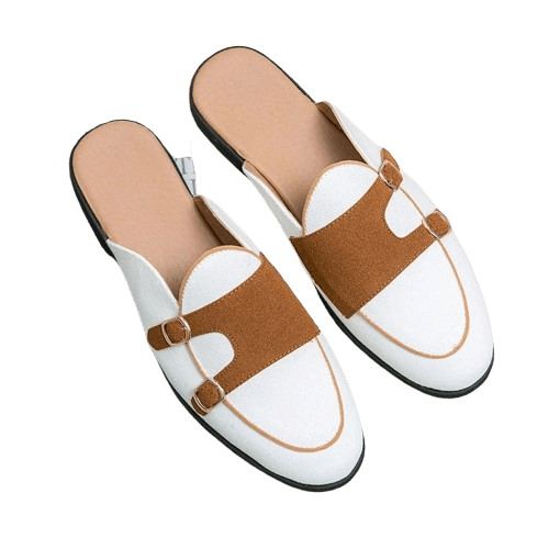 Herren Mules Echtleder | Weiße Slipper mit Schnallen und Wildleder [ Herrenkollektion - Schuhe - Elegante Schuhe ] 249 - Herren Mules Echtleder Gratti Offiziell 