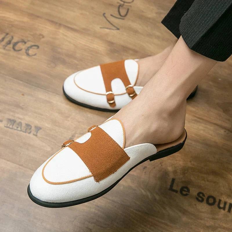 Herren Mules Echtleder | Weiße Slipper mit Schnallen und Wildleder [ Herrenkollektion - Schuhe - Elegante Schuhe ] 249 - Herren Mules Echtleder Gratti Offiziell 
