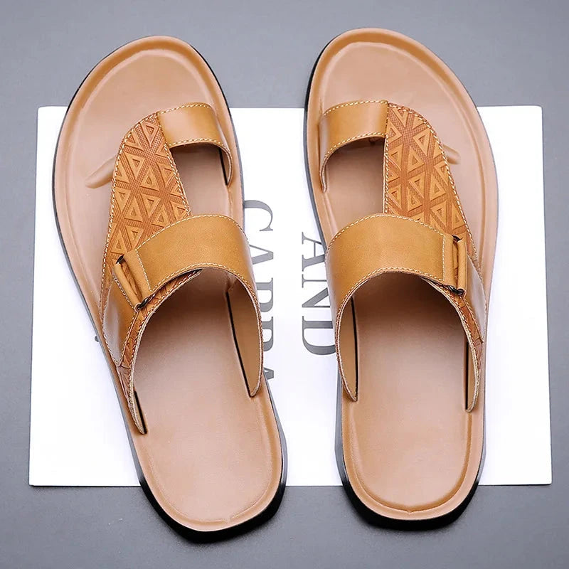 Herren Pantoletten Leder | Bequeme Sandalen mit Fußbett braun [ Herrenkollektion - Schuhe - Sandalen ] 287 - Herren Pantoletten Leder Gratti Offiziell 