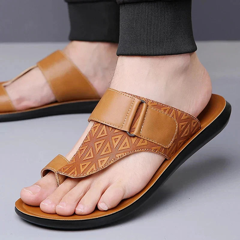 Herren Pantoletten Leder | Bequeme Sandalen mit Fußbett braun [ Herrenkollektion - Schuhe - Sandalen ] 287 - Herren Pantoletten Leder Gratti Offiziell 