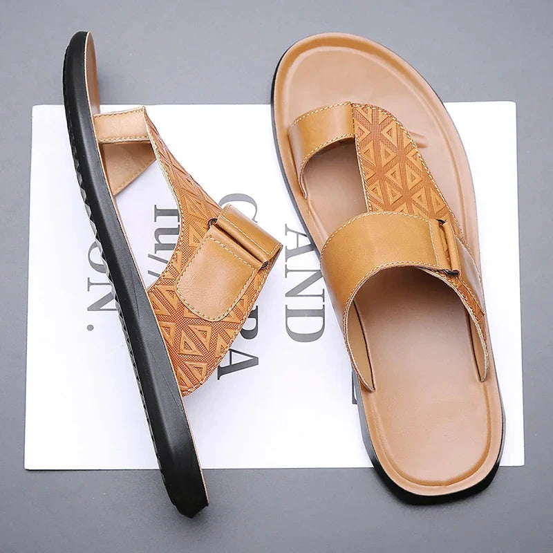 Herren Pantoletten Leder | Bequeme Sandalen mit Fußbett braun [ Herrenkollektion - Schuhe - Sandalen ] 287 - Herren Pantoletten Leder Gratti Offiziell Khaki 5 