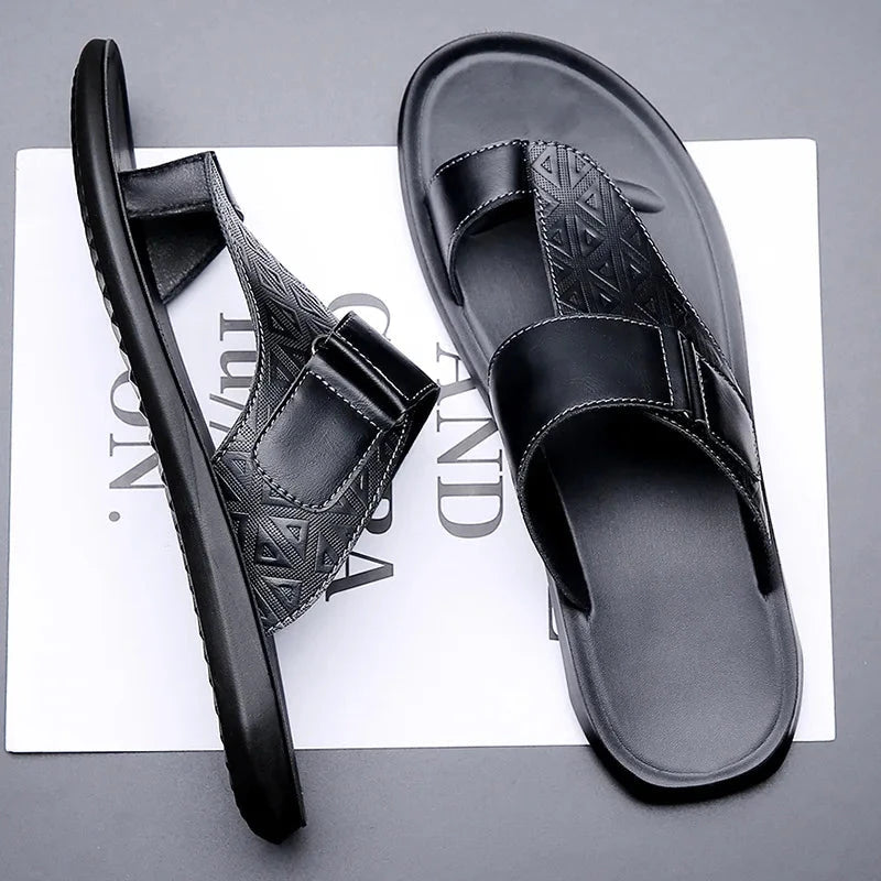 Herren Pantoletten Leder | Bequeme Sandalen mit Fußbett braun [ Herrenkollektion - Schuhe - Sandalen ] 287 - Herren Pantoletten Leder Gratti Offiziell Schwarz 5 