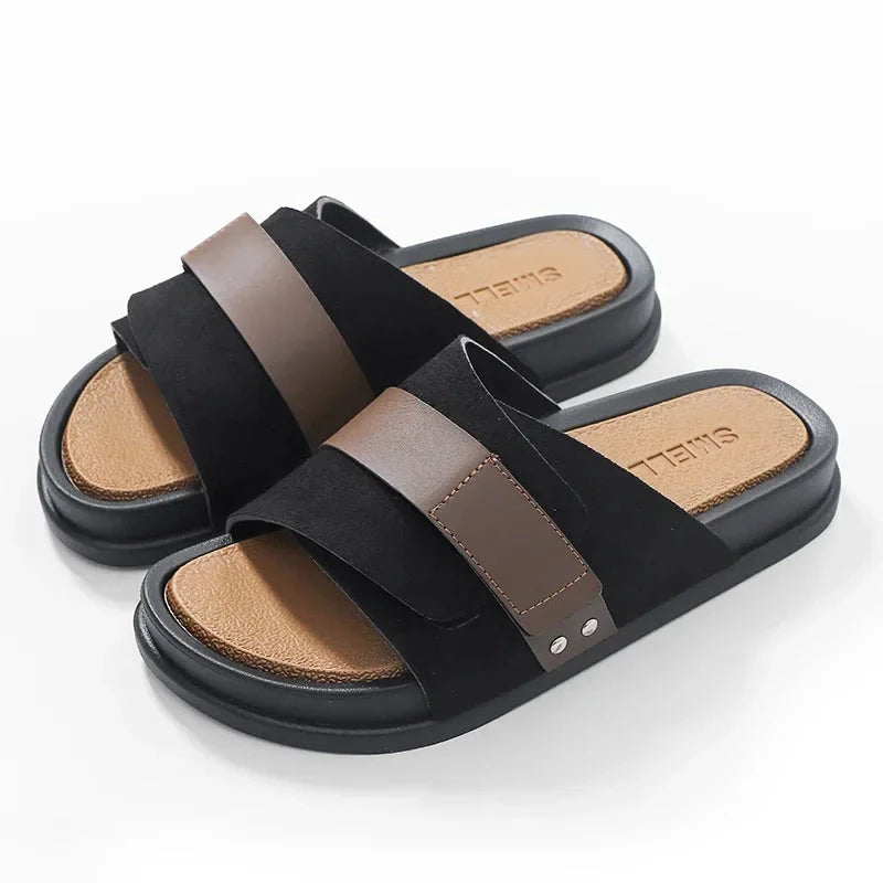 Herren Pantoletten mit Doppelriemen | Robuste Sandalen mit Fußbett schwarz [ Herrenkollektion - Schuhe - Sandalen ] 262 - Herren Pantoletten mit Doppelriemen Gratti Offiziell 