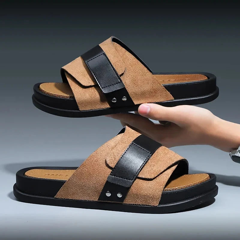 Herren Pantoletten mit Doppelriemen | Robuste Sandalen mit Fußbett schwarz [ Herrenkollektion - Schuhe - Sandalen ] 262 - Herren Pantoletten mit Doppelriemen Gratti Offiziell 