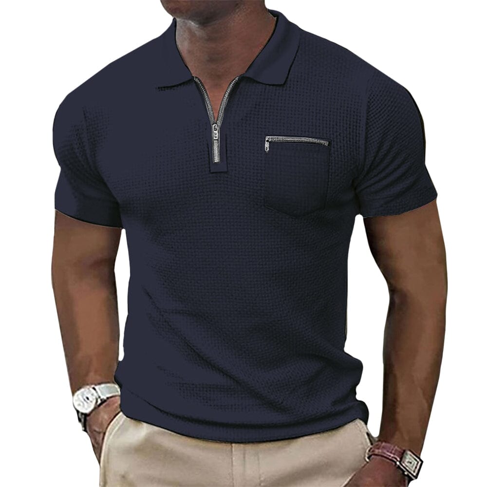 Herren Polohemd mit Reißverschluss | Muskelshirt Slim Fit Waffelstruktur [ Herrenkollektion - Poloshirts - Frühling & Sommer '25 ] 17 - Herren Polohemd mit Reißverschluss Gratti Paris Marineblau S 