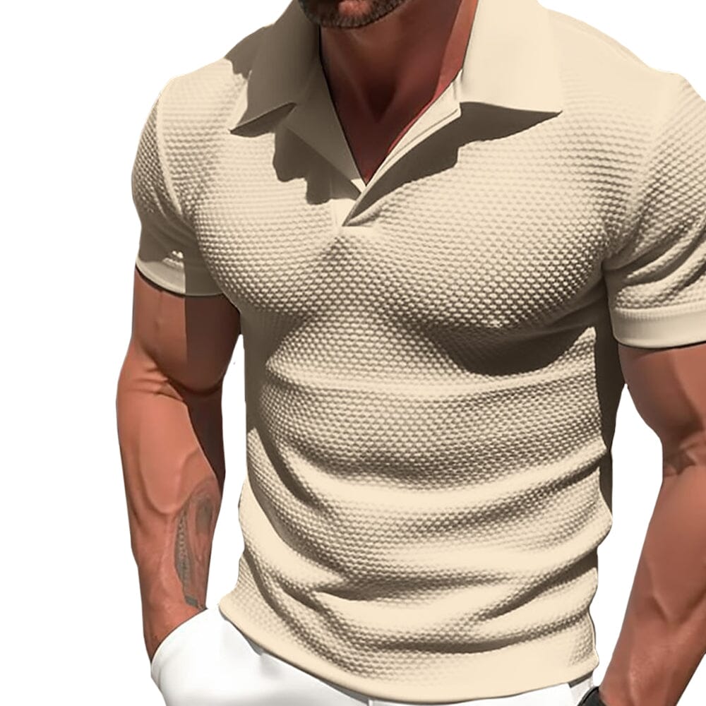 Herren Polohemd mit Wabenstruktur | Muskelshirt Slim Fit Sommerhemd [ Herrenkollektion - Poloshirts - Frühling & Sommer '25 ] 39 - Herren Polohemd mit Wabenstruktur Gratti Paris Beige S 