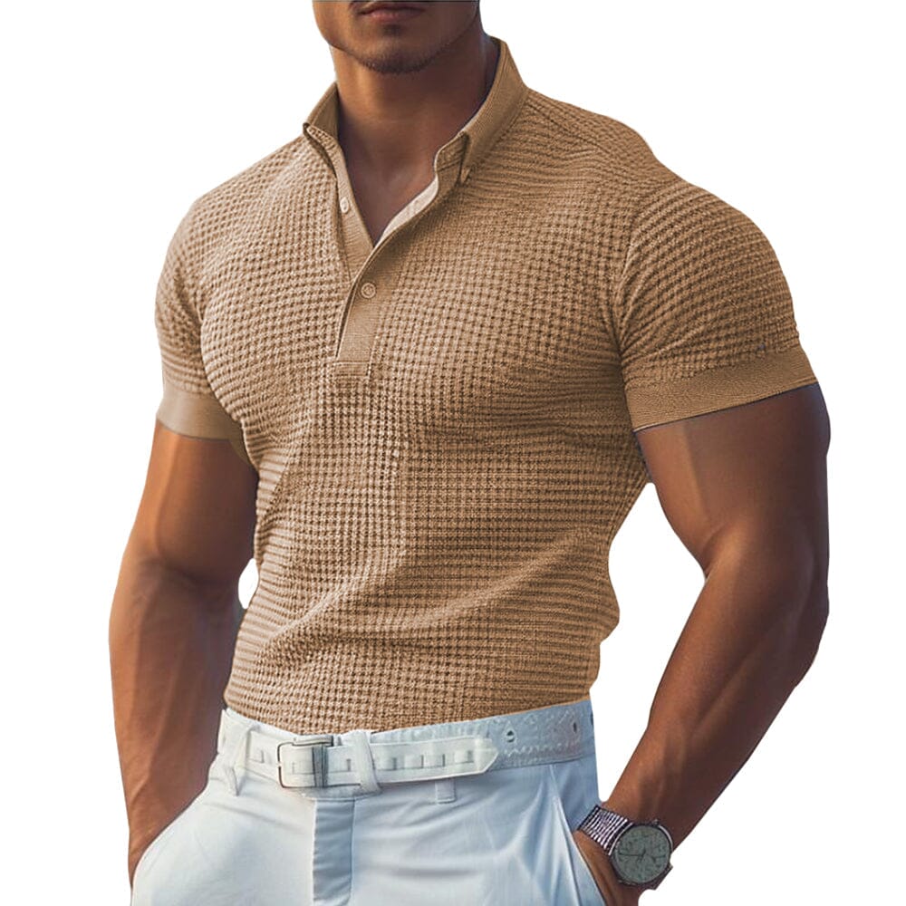 Herren Poloshirt Knopfleiste | Strukturiertes Slim Fit Sommerhemd [ Herrenkollektion - Poloshirts - Frühling & Sommer '25 ] 22 - Herren Poloshirt Knopfleiste Gratti Paris Khaki S 