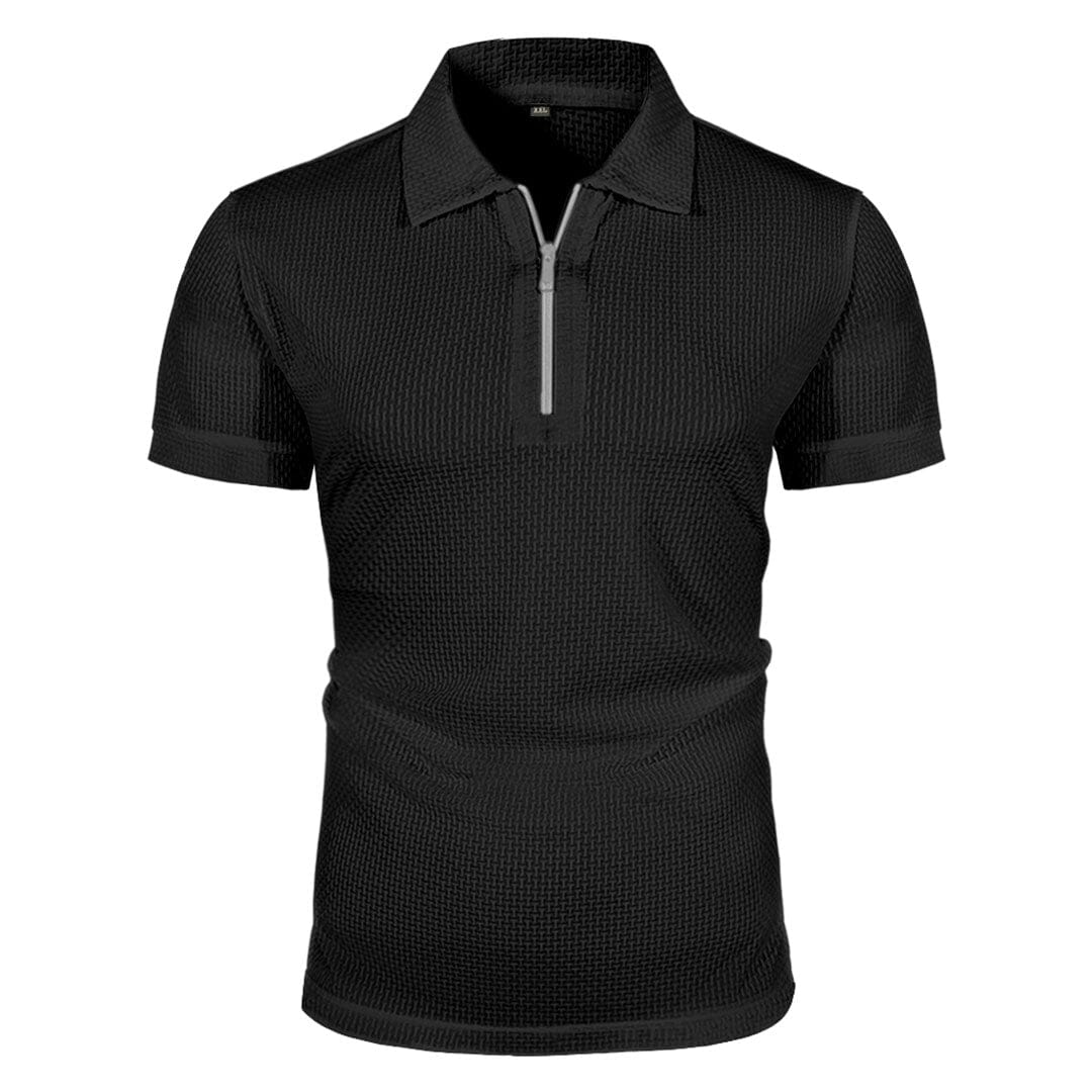 Herren Poloshirt mit Reißverschluss | Slim Fit Poloshirt Waffelstruktur schwarz [ Herrenkollektion - Poloshirts - Frühling & Sommer '25 ] 54 - Herren Poloshirt mit Reißverschluss Gratti Paris Espressoschwarz S 