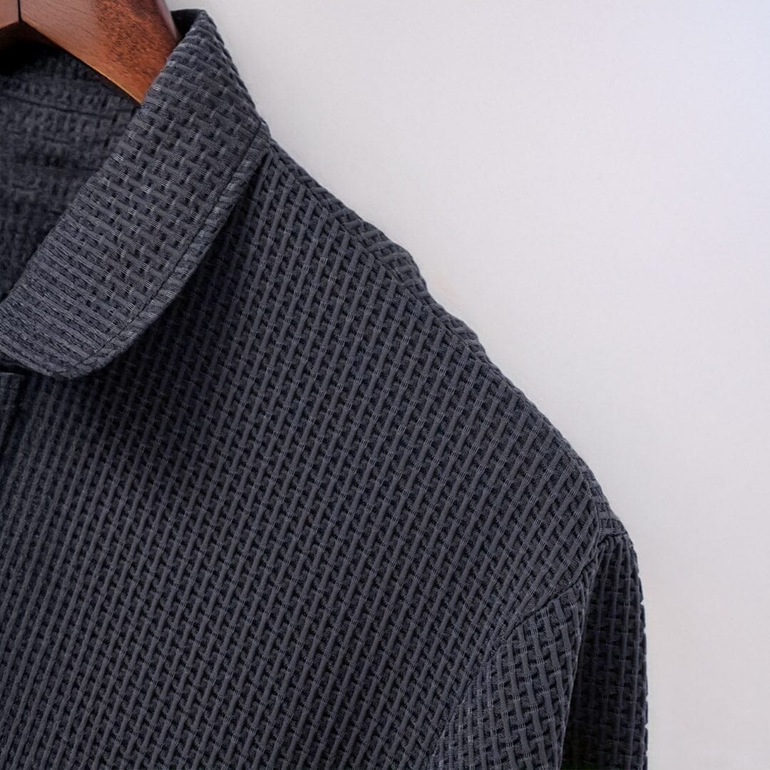 Herren Poloshirt Waffelstruktur | Strick Polohemd Kurzarm grau [ Herrenkollektion - Poloshirts - Frühling & Sommer '25 ] 56 - Herren Poloshirt Waffelstruktur Gratti Paris 