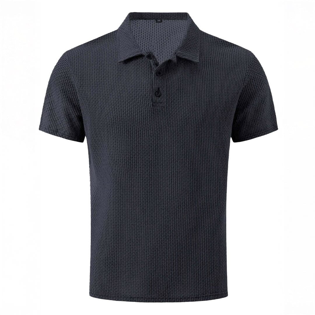 Herren Poloshirt Waffelstruktur | Strick Polohemd Kurzarm grau [ Herrenkollektion - Poloshirts - Frühling & Sommer '25 ] 56 - Herren Poloshirt Waffelstruktur Gratti Paris Hafengrau S 