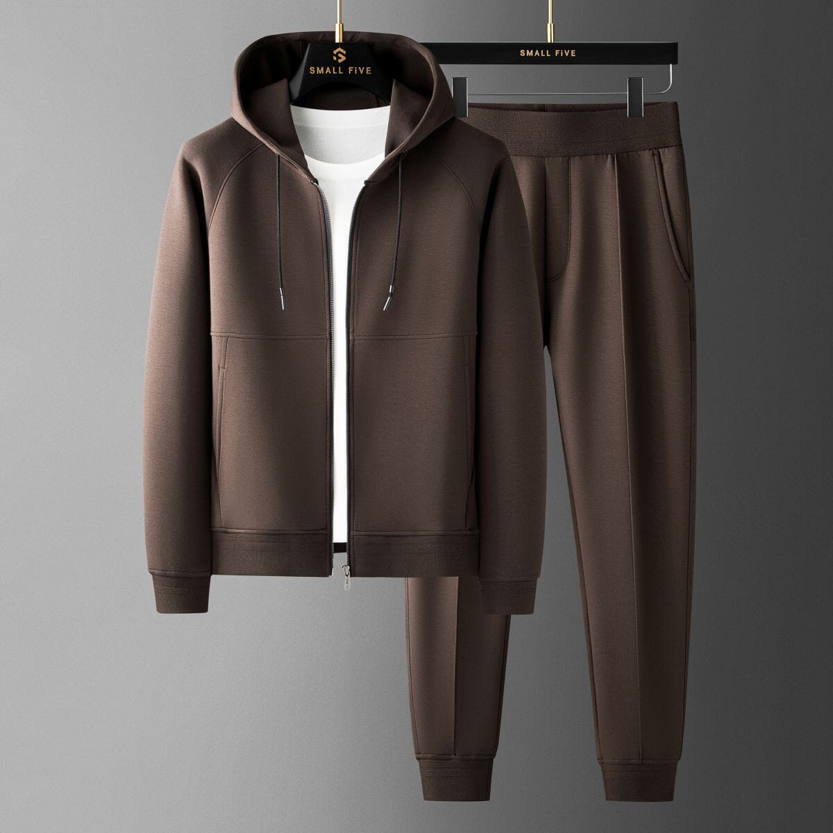 Herren Premium Trainingsanzug | Moderner Jogginganzug mit Hoodie braun [ Herrenkollektion - Jacken - Leinensets ] 167 - Herren Premium Trainingsanzug Gratti Paris 
