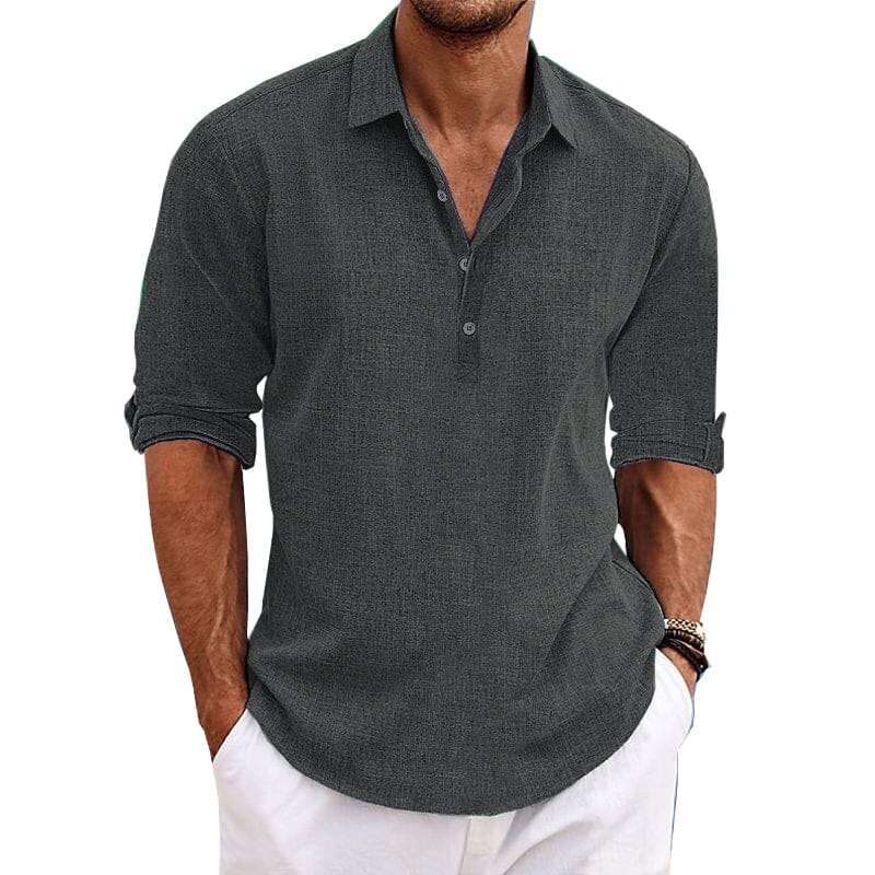 Herren Pullover Hemd Baumwoll-Leinen | Lässiges Sommerhemd grau [ Herrenkollektion - Leinenhemden - Langarmhemden ] 98 - Herren Pullover Hemd Baumwoll-Leinen Gratti Paris 