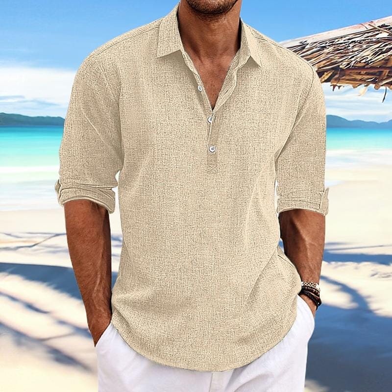 Herren Pullover Hemd Baumwoll-Leinen | Lässiges Sommerhemd grau [ Herrenkollektion - Leinenhemden - Langarmhemden ] 98 - Herren Pullover Hemd Baumwoll-Leinen Gratti Paris Khkai M 