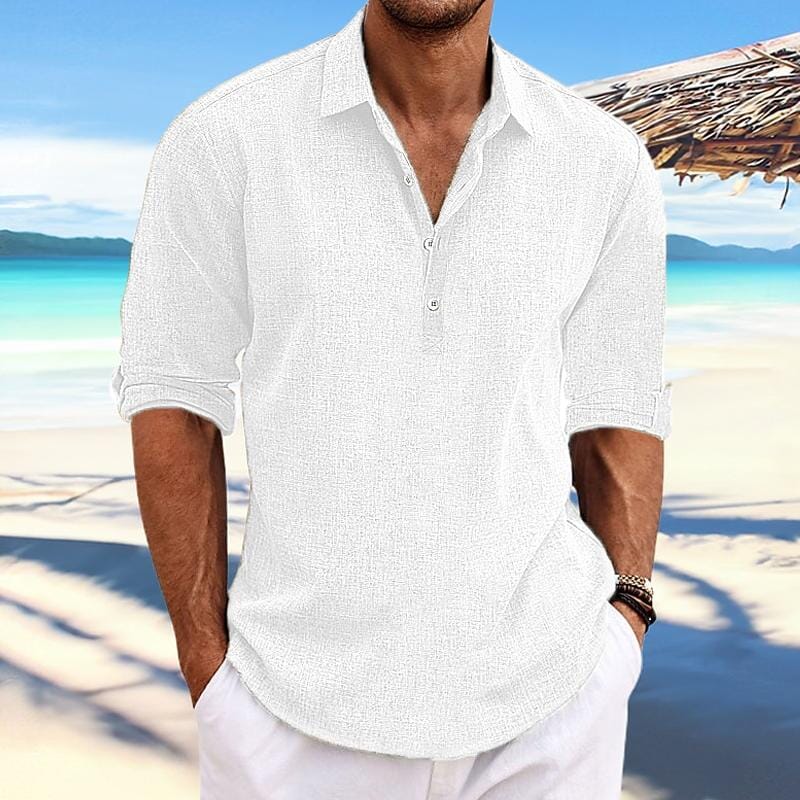 Herren Pullover Hemd Baumwoll-Leinen | Lässiges Sommerhemd grau [ Herrenkollektion - Leinenhemden - Langarmhemden ] 98 - Herren Pullover Hemd Baumwoll-Leinen Gratti Paris Weiß M 