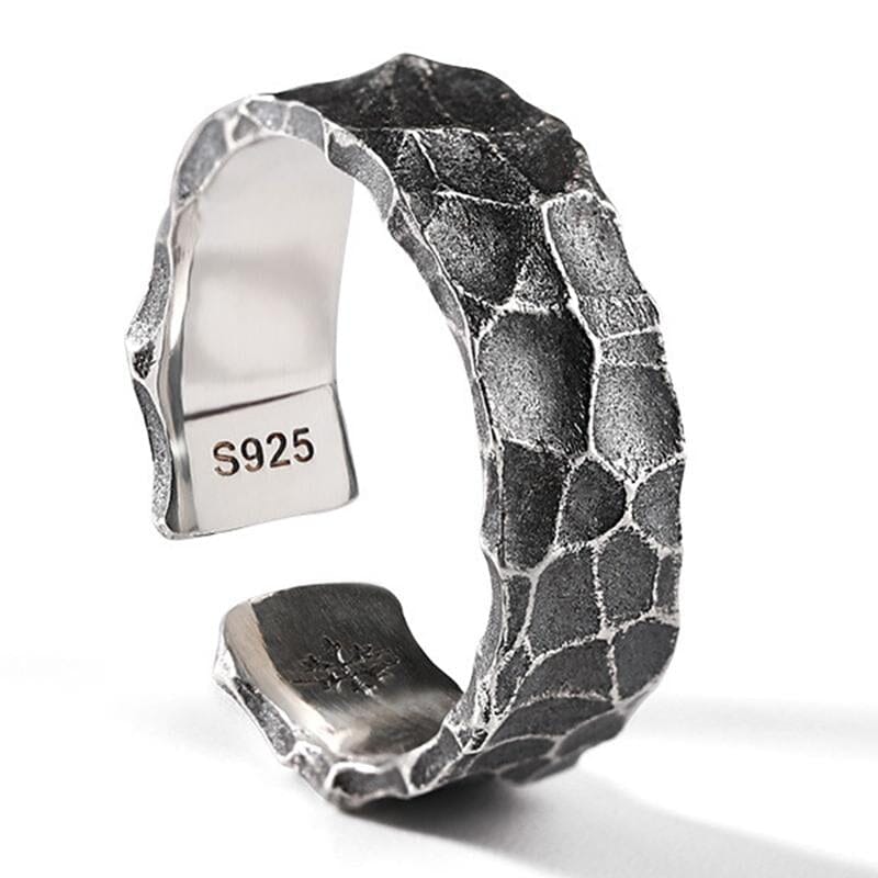 Herren Ring 925er Silber | Verstellbarer Vintage Ring mit Hammerschlag [ Herrenkollektion - Accessoires - Armbänder ] 61 - Herren Ring 925er Silber Gratti Paris Silber Schwarz Free 