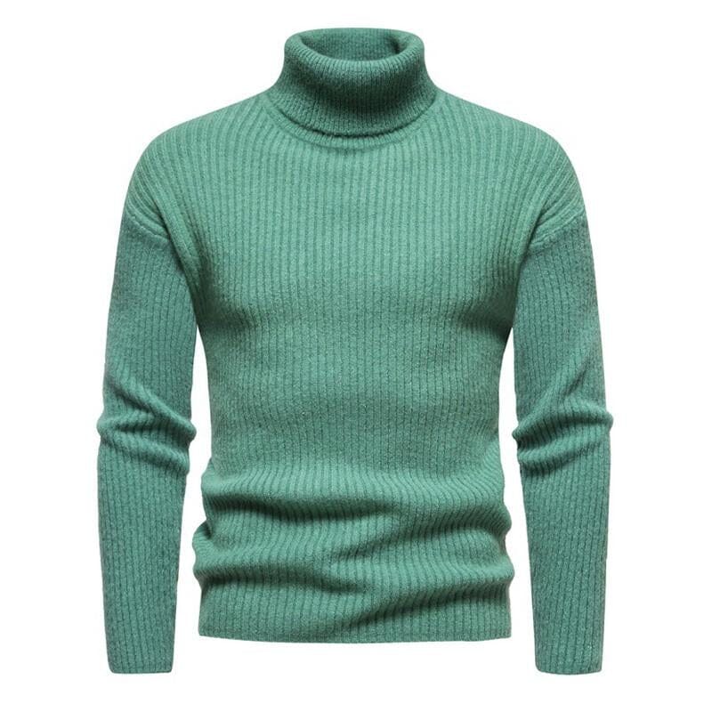 Herren Rollkragenpullover Slim Fit | Eleganter Strickpullover gerippt schwarz [ Herrenkollektion - Langarmhemden - Jacken ] 66 - Herren Rollkragenpullover Slim Fit Gratti Paris Grün XS 
