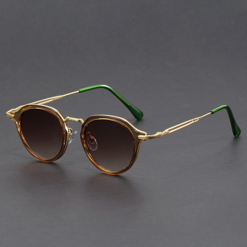 Herren Runde Sonnenbrille Retro | Modische Brille mit Muster und Metallbügeln [ Herrenkollektion - Sonnenbrille - Freizeitbrille ] 232 - Herren Runde Sonnenbrille Retro Gratti Offiziell Jadegold 