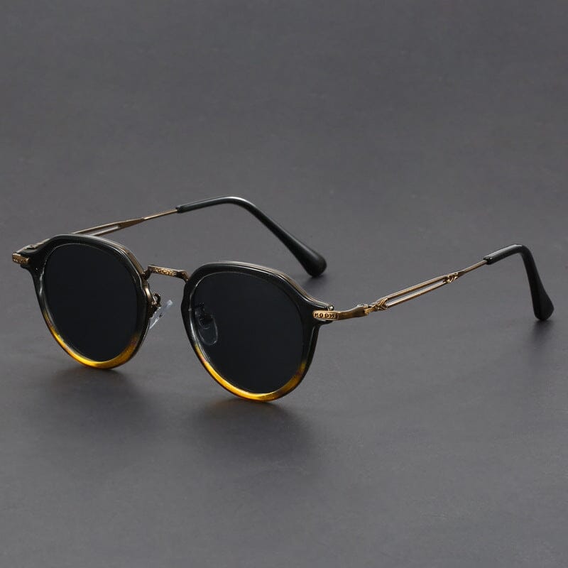 Herren Runde Sonnenbrille Retro | Modische Brille mit Muster und Metallbügeln [ Herrenkollektion - Sonnenbrille - Freizeitbrille ] 232 - Herren Runde Sonnenbrille Retro Gratti Offiziell Sonnenuntergang 