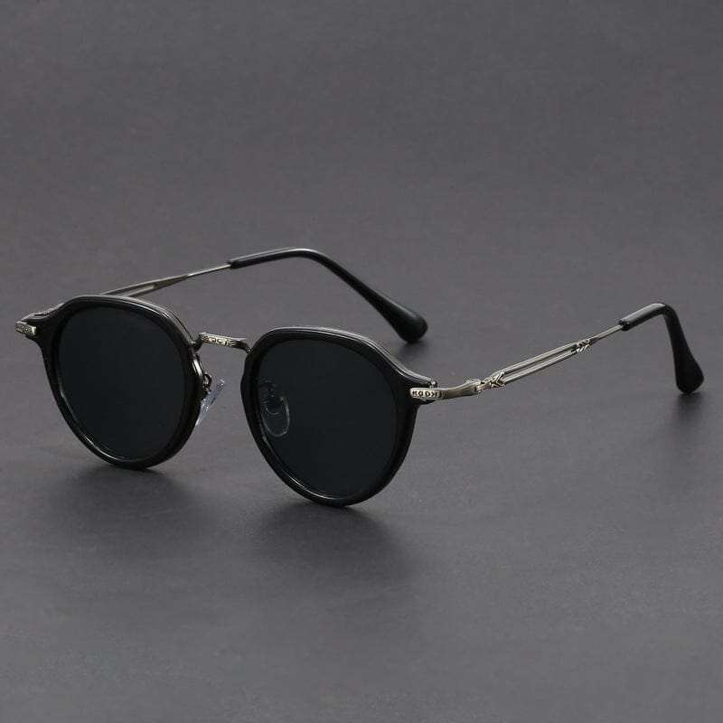 Herren Runde Sonnenbrille Retro | Modische Brille mit Muster und Metallbügeln [ Herrenkollektion - Sonnenbrille - Freizeitbrille ] 232 - Herren Runde Sonnenbrille Retro Gratti Offiziell Schwarzes Titan 