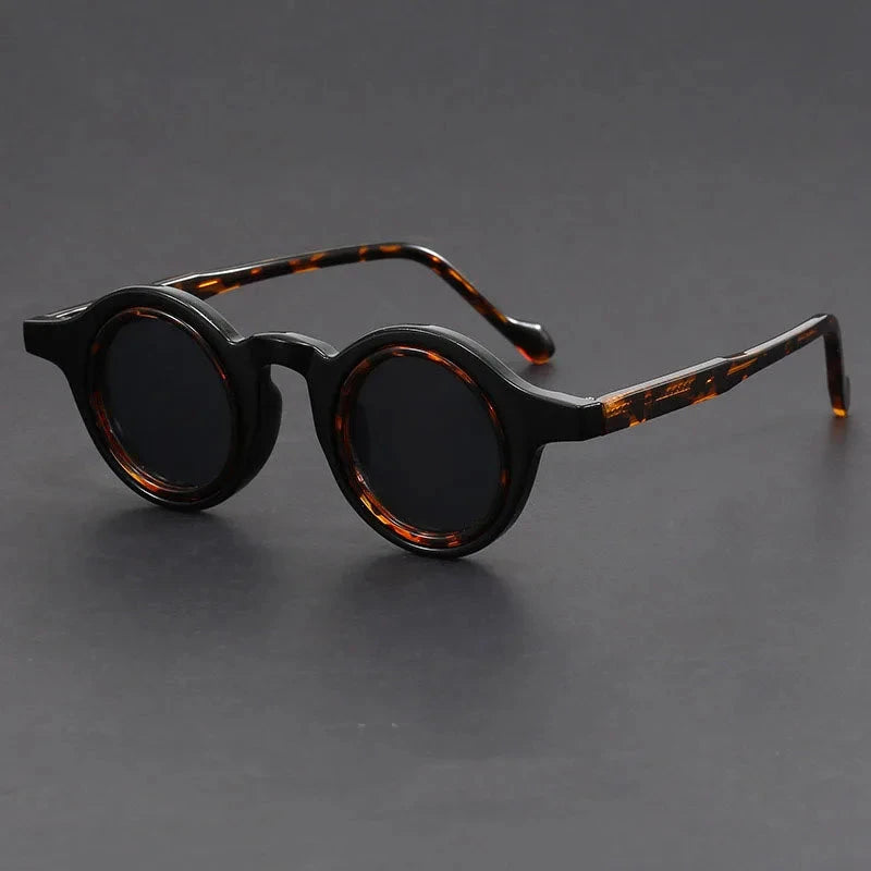Herren Runde Sonnenbrille Retro | Schildpatt Sonnenbrille mit UV-Schutz braun [ Herrenkollektion - Brille - Sonnenbrille ] 217 - Herren Runde Sonnenbrille Retro Gratti Offiziell Schwarz Leopard 