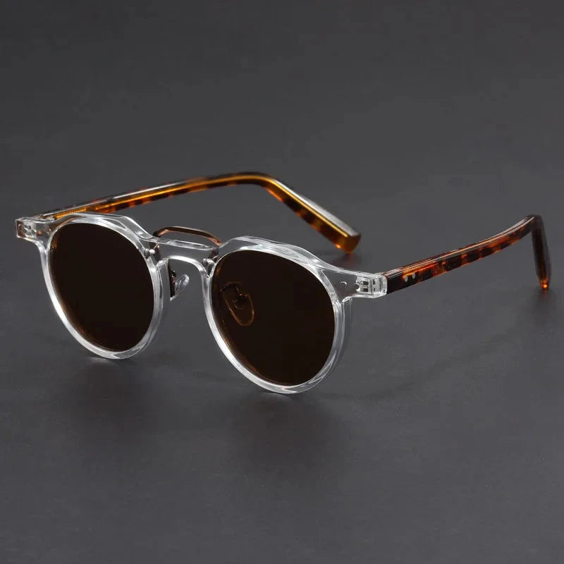 Herren Runde Sonnenbrille Retro | Transparente Brille mit Schildpatt-Bügeln [ Herrenkollektion - Sonnenbrille - Freizeitbrille ] 235 - Herren Runde Sonnenbrille Retro Gratti Offiziell Transparent 