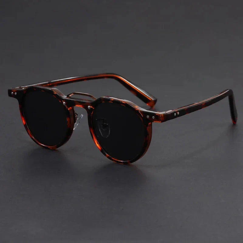 Herren Runde Sonnenbrille Retro | Transparente Brille mit Schildpatt-Bügeln [ Herrenkollektion - Sonnenbrille - Freizeitbrille ] 235 - Herren Runde Sonnenbrille Retro Gratti Offiziell Glut Leopard 
