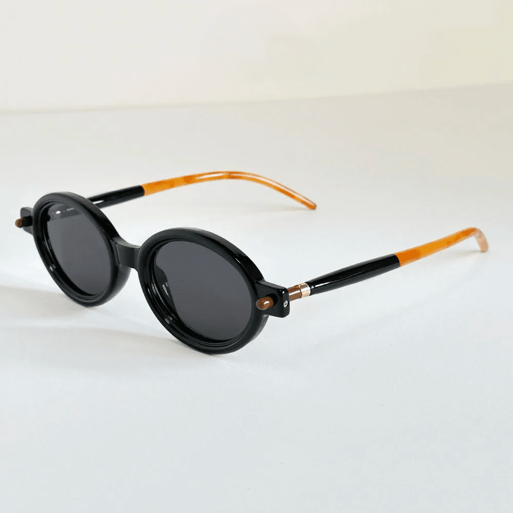 Herren Runde Sonnenbrille Retro | Vintage Brille zweifarbig schwarz-weiß [ Herrenkollektion - Sonnenbrille - Freizeitbrille ] 241 - Herren Runde Sonnenbrille Retro Gratti Offiziell Bernstein Schwarz 