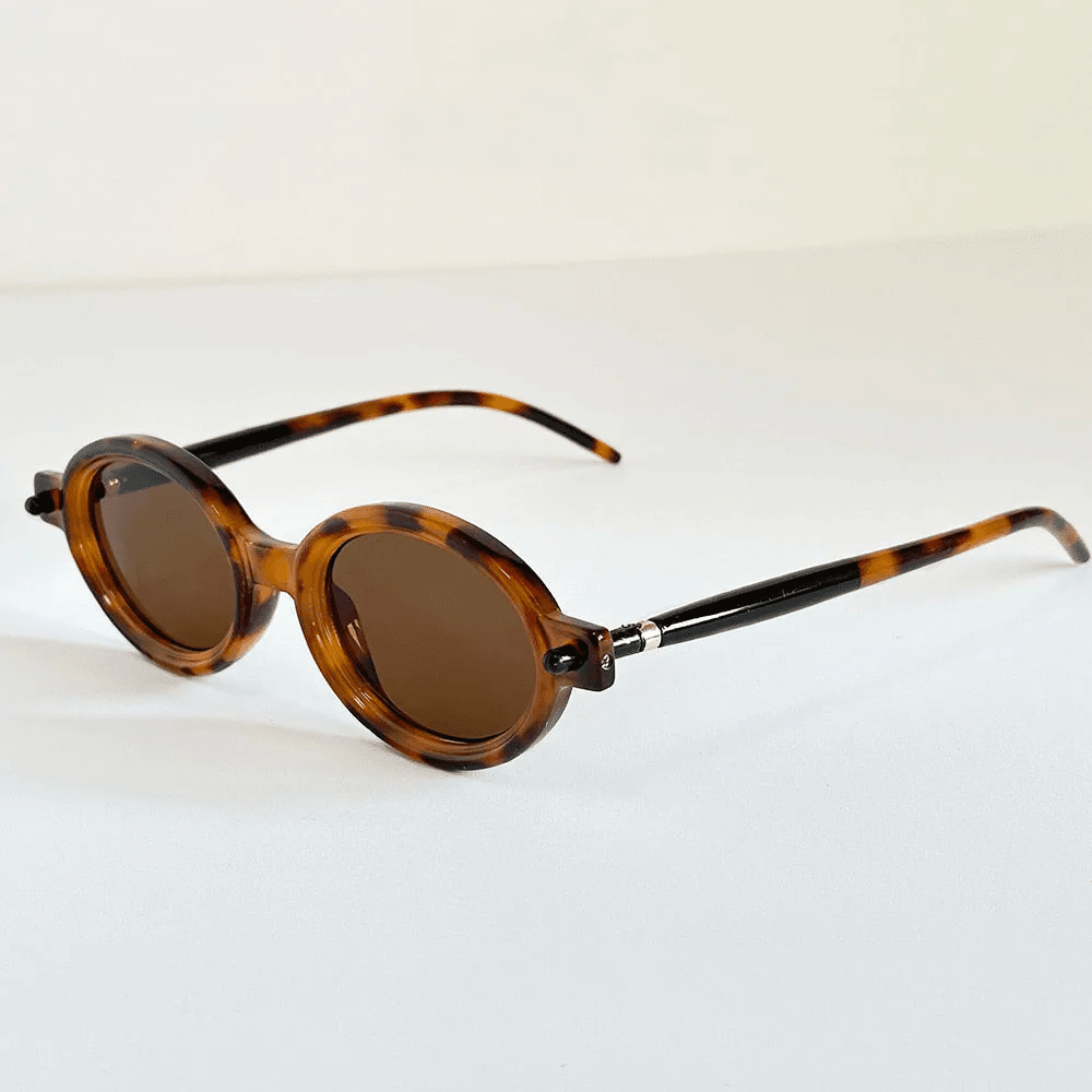 Herren Runde Sonnenbrille Retro | Vintage Brille zweifarbig schwarz-weiß [ Herrenkollektion - Sonnenbrille - Freizeitbrille ] 241 - Herren Runde Sonnenbrille Retro Gratti Offiziell Leapard Braun 