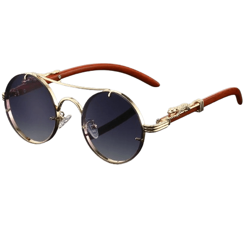 Herren Runde Sonnenbrille Vintage | Retro Holzbrille mit Doppelsteg gold [ Herrenkollektion - Sonnenbrille - Freizeitbrille ] 237 - Herren Runde Sonnenbrille Vintage Gratti Offiziell 