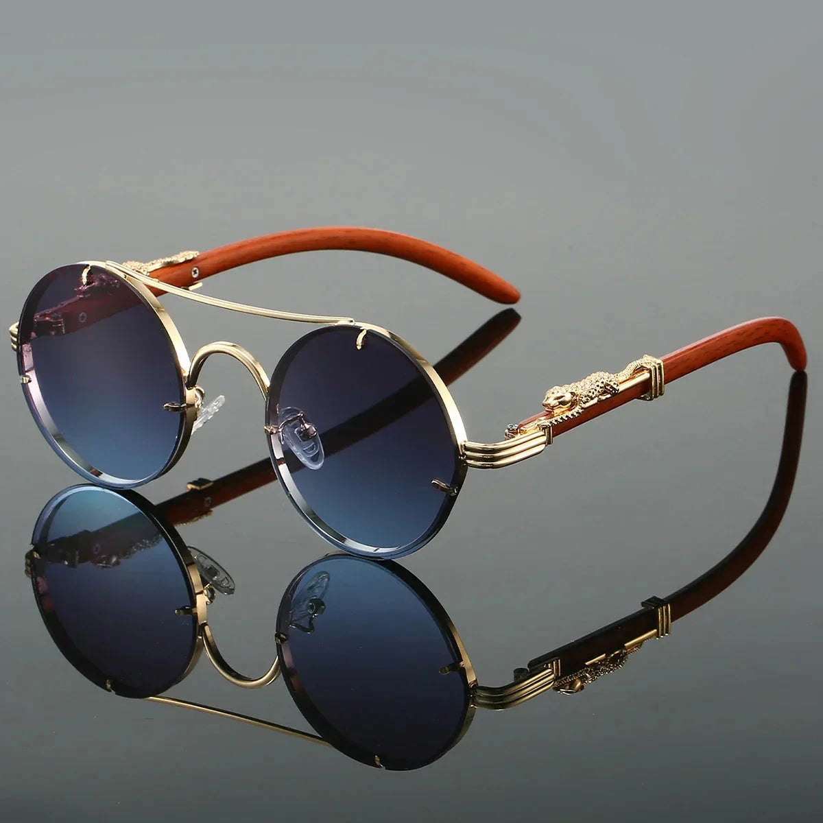 Herren Runde Sonnenbrille Vintage | Retro Holzbrille mit Doppelsteg gold [ Herrenkollektion - Sonnenbrille - Freizeitbrille ] 237 - Herren Runde Sonnenbrille Vintage Gratti Offiziell Blau 