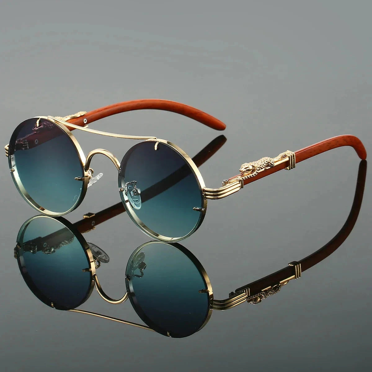 Herren Runde Sonnenbrille Vintage | Retro Holzbrille mit Doppelsteg gold [ Herrenkollektion - Sonnenbrille - Freizeitbrille ] 237 - Herren Runde Sonnenbrille Vintage Gratti Offiziell Grün 