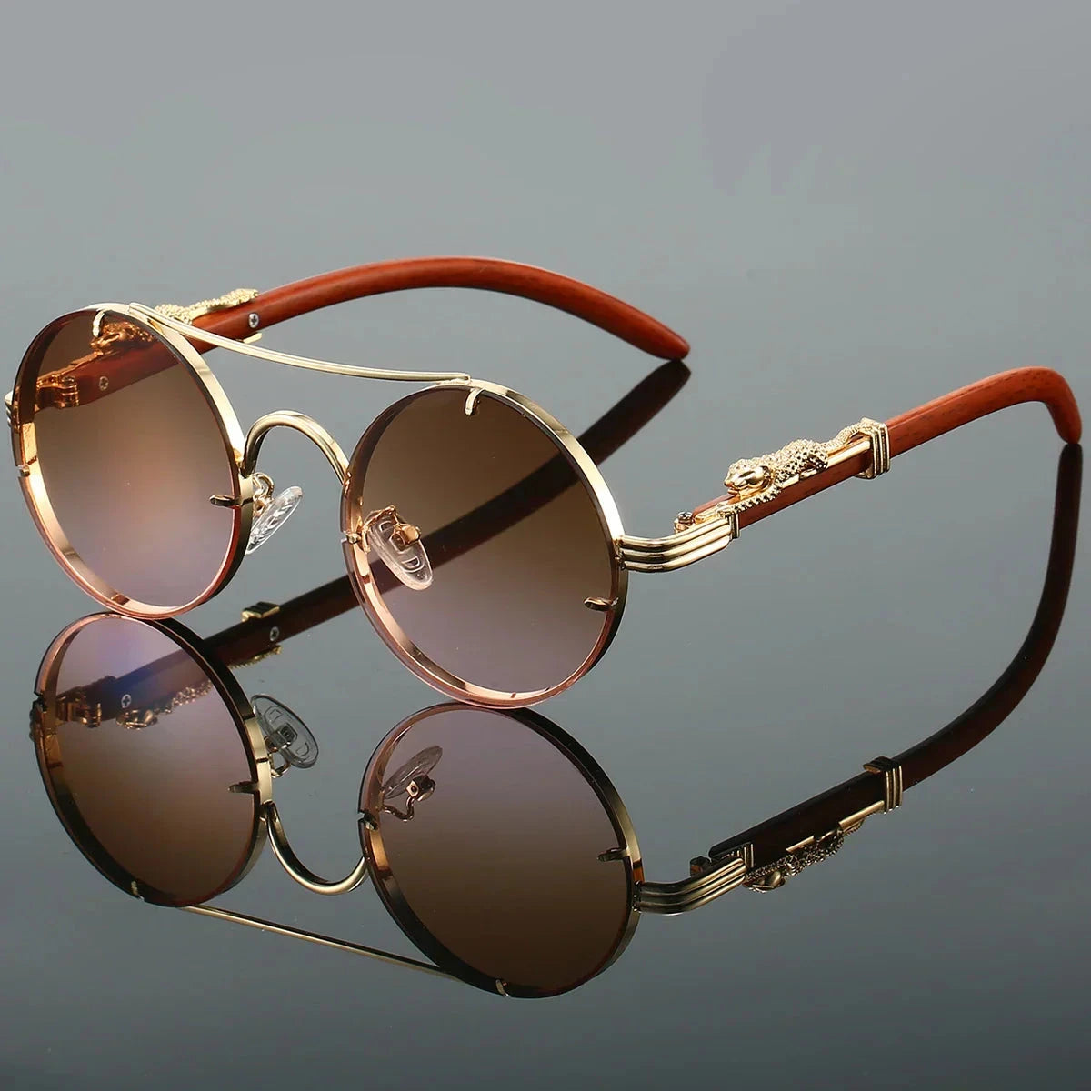 Herren Runde Sonnenbrille Vintage | Retro Holzbrille mit Doppelsteg gold [ Herrenkollektion - Sonnenbrille - Freizeitbrille ] 237 - Herren Runde Sonnenbrille Vintage Gratti Offiziell Braun 