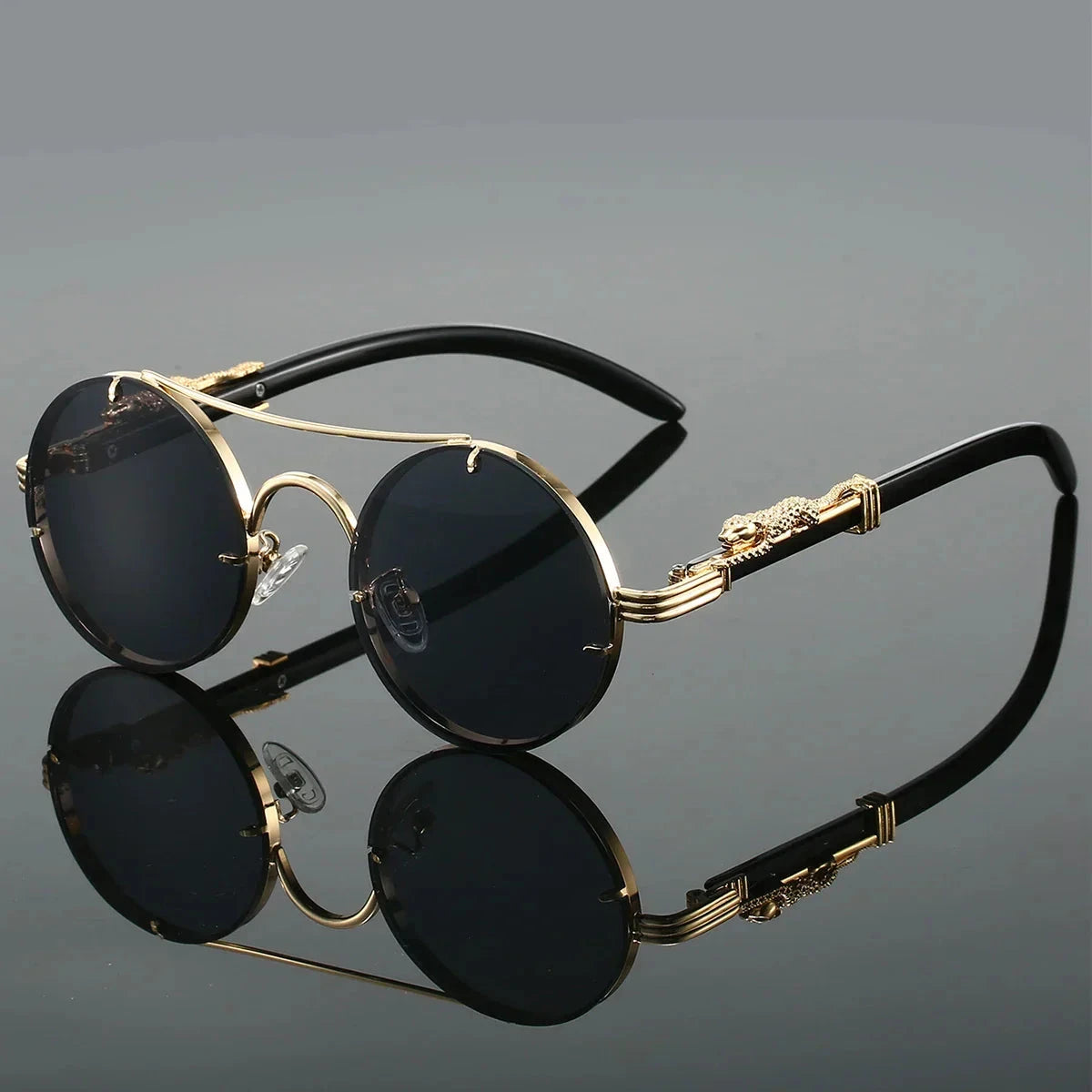 Herren Runde Sonnenbrille Vintage | Retro Holzbrille mit Doppelsteg gold [ Herrenkollektion - Sonnenbrille - Freizeitbrille ] 237 - Herren Runde Sonnenbrille Vintage Gratti Offiziell Schwarz 