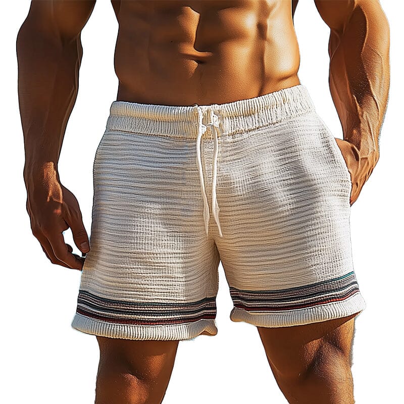 Herren Shorts gestreift | Lässige Strandshorts mit Kordelzug weiß [ Herrenkollektion - Shorts - Frühling & Sommer '25 ] 112 - Herren Shorts gestreift Gratti Paris 