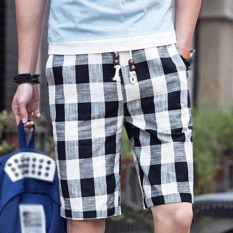 Herren Shorts Kariert | Lässige Freizeithose Baumwoll-Leinen [ Herrenkollektion - Shorts - Frühling & Sommer '25 ] 107 - Herren Shorts Kariert Gratti Paris 