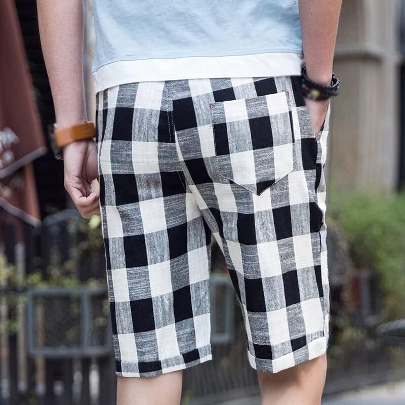 Herren Shorts Kariert | Lässige Freizeithose Baumwoll-Leinen [ Herrenkollektion - Shorts - Frühling & Sommer '25 ] 107 - Herren Shorts Kariert Gratti Paris 
