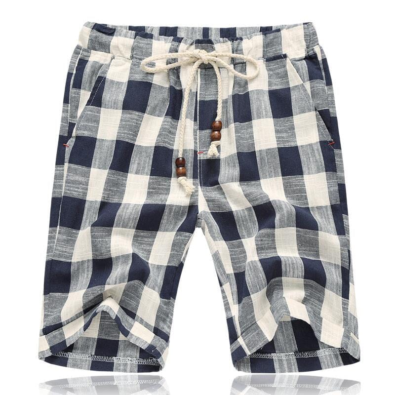 Herren Shorts Kariert | Lässige Freizeithose Baumwoll-Leinen [ Herrenkollektion - Shorts - Frühling & Sommer '25 ] 107 - Herren Shorts Kariert Gratti Paris Marineblau XXS 