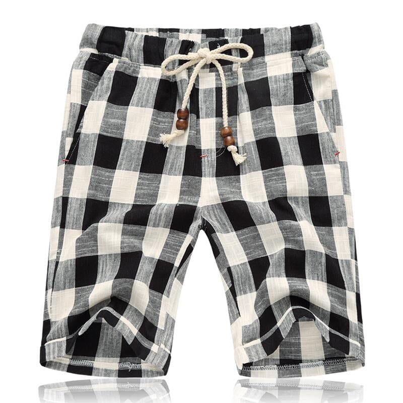 Herren Shorts Kariert | Lässige Freizeithose Baumwoll-Leinen [ Herrenkollektion - Shorts - Frühling & Sommer '25 ] 107 - Herren Shorts Kariert Gratti Paris Schwarz XXS 