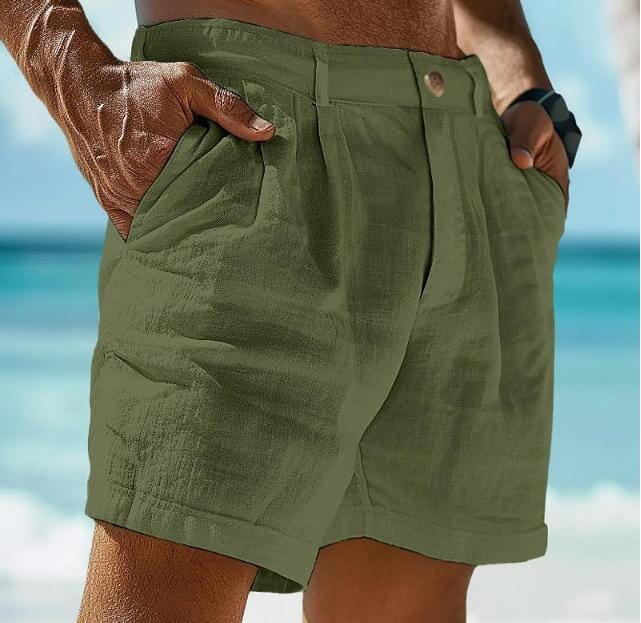 Herren Shorts mit Bundfalten Leinen | Elegante Sommershorts weiß [ Herrenkollektion - Shorts - Frühling & Sommer '25 ] 80 - Herren Shorts mit Bundfalten Leinen Gratti Paris Armeegrün M 