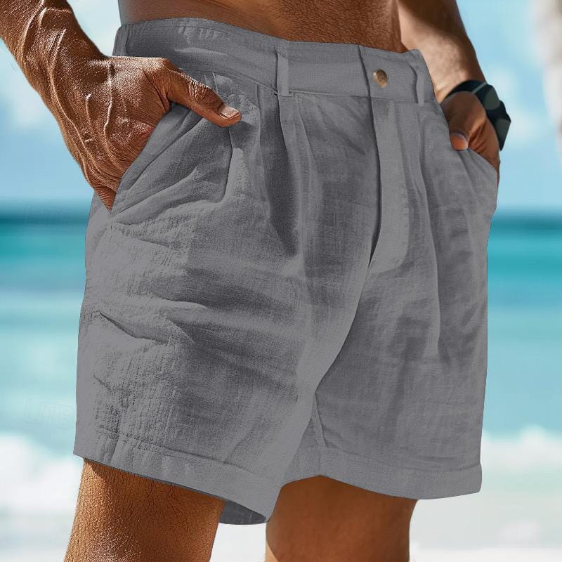 Herren Shorts mit Bundfalten Leinen | Elegante Sommershorts weiß [ Herrenkollektion - Shorts - Frühling & Sommer '25 ] 80 - Herren Shorts mit Bundfalten Leinen Gratti Paris Grau M 