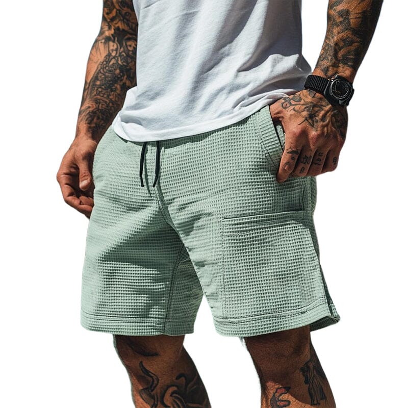 Herren Shorts Waffelstruktur | Lässige Freizeithose mit Kordelzug grau [ Herrenkollektion - Shorts - Frühling & Sommer '25 ] 135 - Herren Shorts Waffelstruktur Gratti Paris 