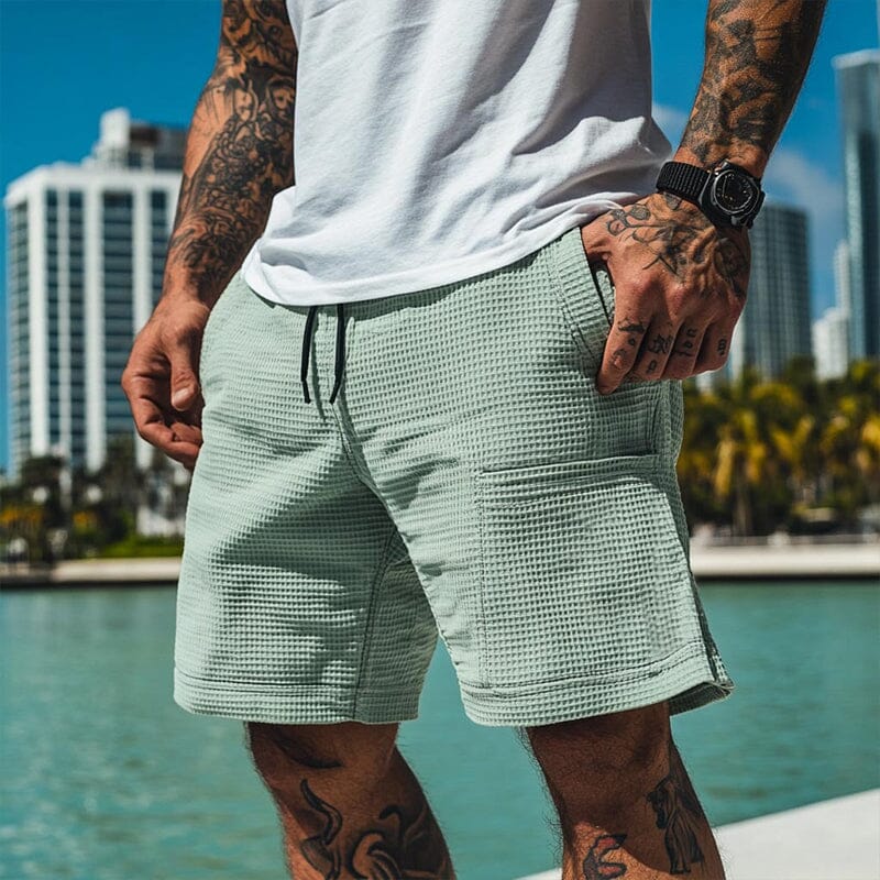 Herren Shorts Waffelstruktur | Lässige Freizeithose mit Kordelzug grau [ Herrenkollektion - Shorts - Frühling & Sommer '25 ] 135 - Herren Shorts Waffelstruktur Gratti Paris Hellgrün S 