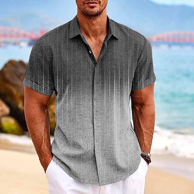Herren Sommerhemd mit Farbverlauf | Lässiges Hawaiihemd Kurzarm grau [ Herrenkollektion - Frühling & Sommer '25 - Hemden ] 93 - Herren Sommerhemd mit Farbverlauf Gratti Paris Grau S 