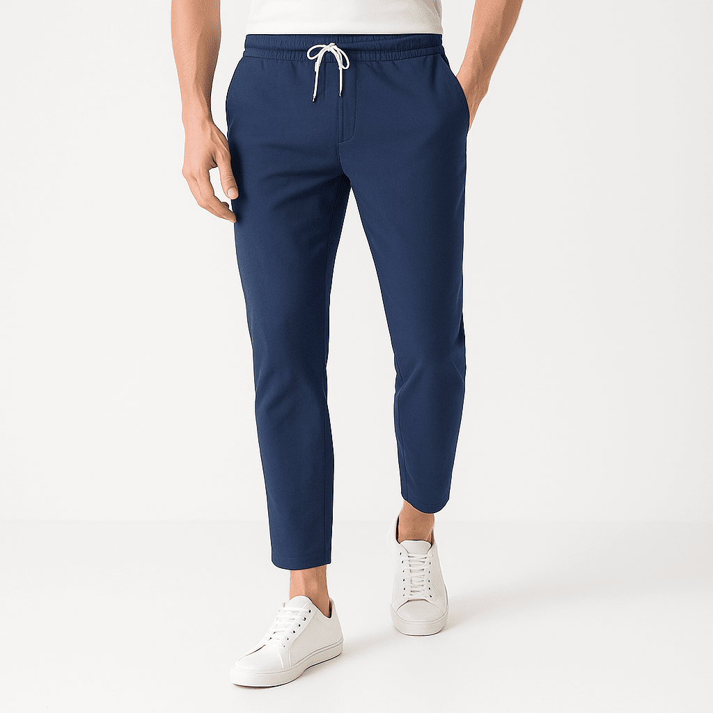 Herren Sommerhose mit Kordelzug | Lässige Chinohose Baumwoll-Leinen hellblau [ Herrenkollektion - Frühling & Sommer '25 - Leinensets ] 168 - Herren Sommerhose mit Kordelzug Gratti Paris Marineblau XS 