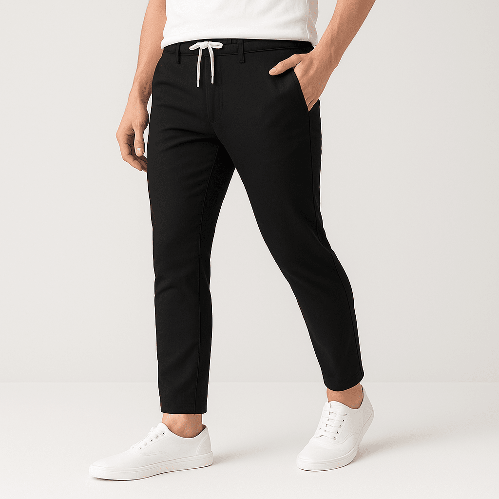 Herren Sommerhose mit Kordelzug | Lässige Chinohose Baumwoll-Leinen hellblau [ Herrenkollektion - Frühling & Sommer '25 - Leinensets ] 168 - Herren Sommerhose mit Kordelzug Gratti Paris Schwarz XS 