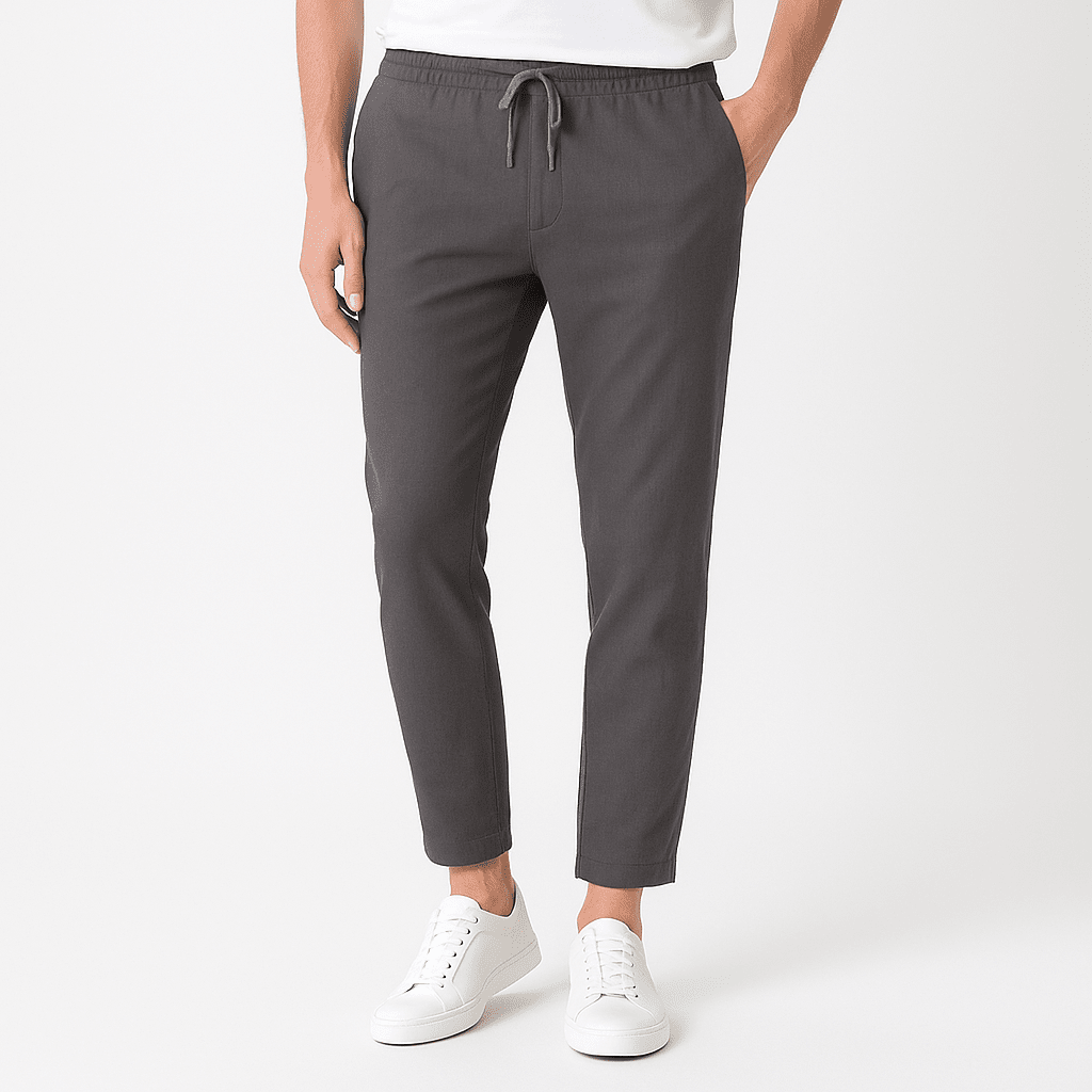 Herren Sommerhose mit Kordelzug | Lässige Chinohose Baumwoll-Leinen hellblau [ Herrenkollektion - Frühling & Sommer '25 - Leinensets ] 168 - Herren Sommerhose mit Kordelzug Gratti Paris Grau XS 