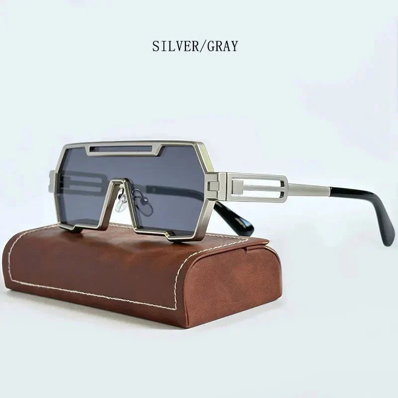 Herren Sonnenbrille futuristisch | Robuste Metallbrille im Techwear-Stil [ Herrenkollektion - Sonnenbrille - Freizeitbrille ] 219 - Herren Sonnenbrille futuristisch Gratti Offiziell Silber/Grau 