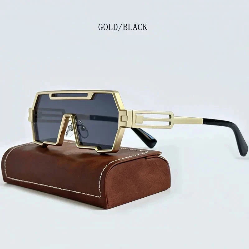 Herren Sonnenbrille futuristisch | Robuste Metallbrille im Techwear-Stil [ Herrenkollektion - Sonnenbrille - Freizeitbrille ] 219 - Herren Sonnenbrille futuristisch Gratti Offiziell Gold/Schwarz 
